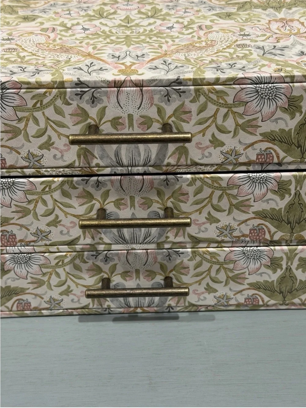 Morris and Co Strawberry Thief Desk Organizer Storage Box with 3 Drawers/ NEW